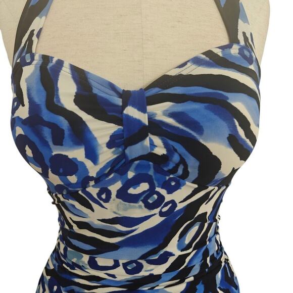 Magicsuit by Miraclesuit Halter One Piece Swimsuit Size 8 Blue Animal Print - Picture 3 of 11
